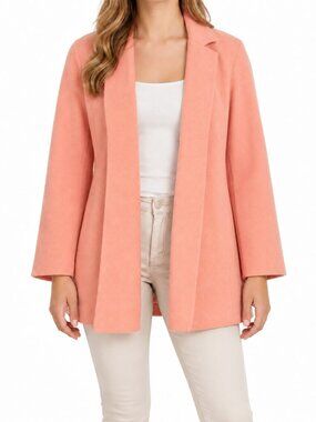 Elisabeth Women's Petite Coral Pink Wool-Blend Open Front Coat Jacket, 1P